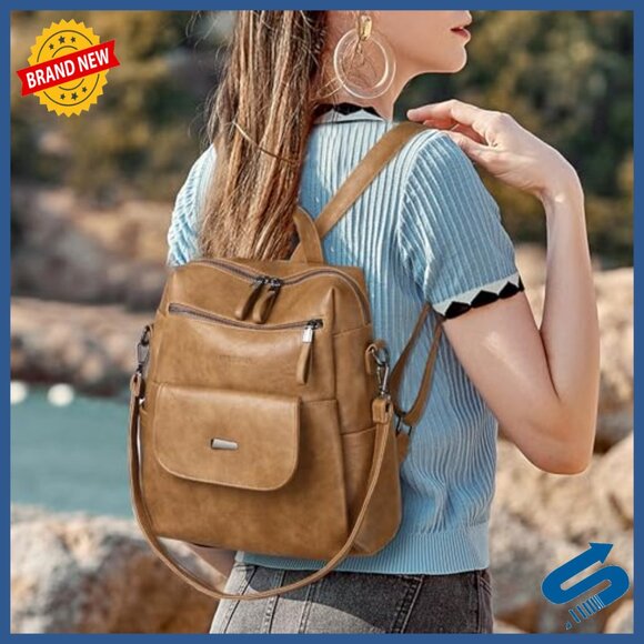 PU Leather Backpack Purse Multipurpose Travel Handbag Adjustable Strap - Picture 5 of 7